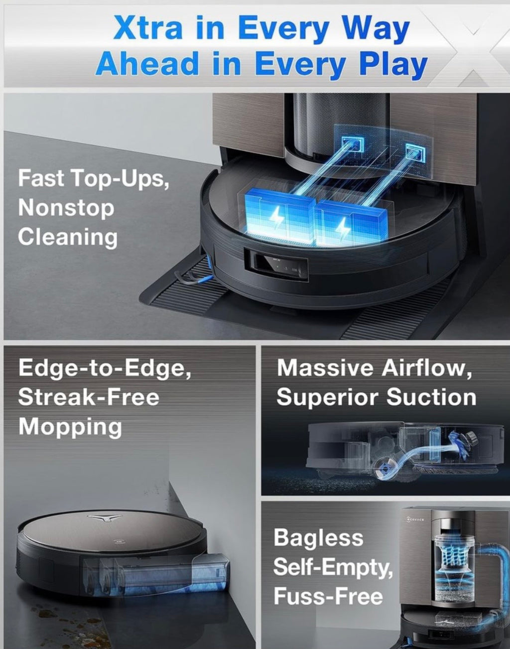 Ecovacs DEEBOT X11 OmniCyclone - Bagless, Wet Dry , 18,500Pa Robot Vacuum